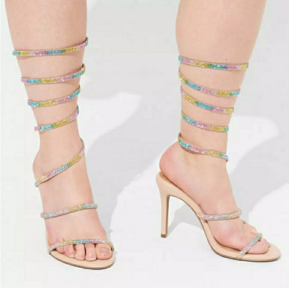 Size 9.5 Wide Width Torrid Rainbow Glittery Heeled Sandals Heels Shoes New